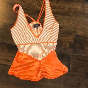 Fray orange & white striped peplum tank M  silk